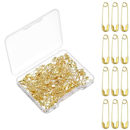 Molain 120 Stück Sicherheitsnadeln Klein, 19mm Mini Safety pins Mini sicherheitsnadeln Sicherheitsnadel mit Aufbewahrungsbox für Kleidung, Handwerk, Nähen und Schmuckherstellung (Gold)