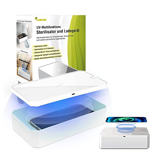Leicke UV Desinfektionsbox Sterilisator Licht mit Induktionsladegerät, tragbares Desinfektionsgerät mit QI induktive Ladestation, UV-Reinigungsgerät für Handy, Masken, Brillen, Schlüssel, Schmuck USW.