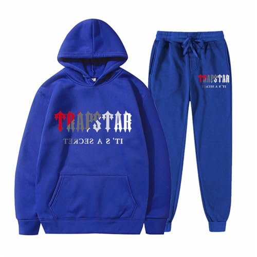 JKJFJKA Druck Hoodies Und Jogginghosen Set Hoodie Autumn Winter Hoodie + Pants Set Y2K für Herren Trapstar Hose Hoodie Sporthose Sportanzug Tracksuit Tracksuit für Herren Buchstaben Blau L