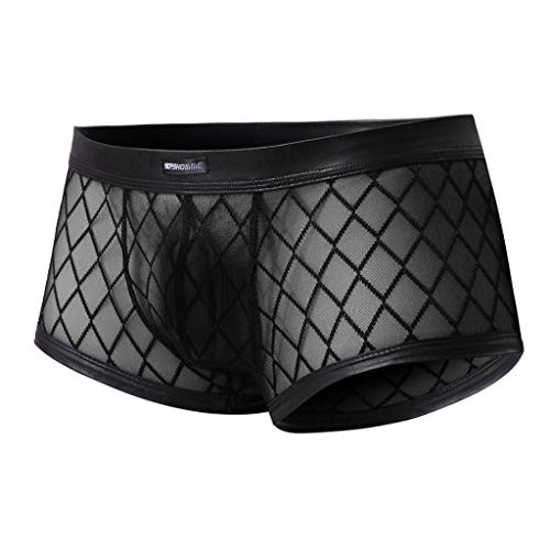 Boxershorts Herren Netz Unterhose Transparent Mesh Reizunterwäsche Männer Durchsichtige Slips Sexy Reizunterwäsche Atmungsaktiv Tangaslip Lover Geschenk Schwarz