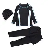 Mädchen Bescheidene Muslimische Bademode Burkini UPF 50+ Langarm Top Shirt Hose Badekappe Islamischer Hijab Kinder Modest Badeanzug Islamische Schwimmanzug UV Schutz Anzug Schwarz + Blau 11-12 Jahre