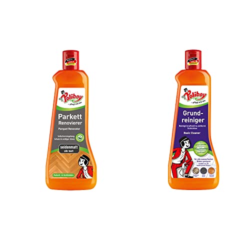 Poliboy Parkett Renovierer seidenmatt + Grundreiniger - perfektes Set zum pflegen von matten Parkettböden - 2x 500ml (1000ml) - Made in Germany
