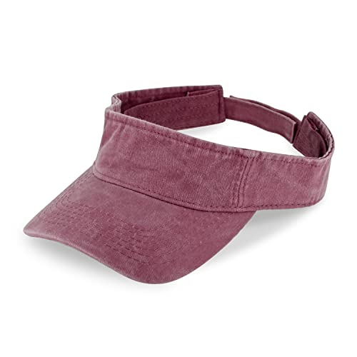 fiebig Juno Visor mit Klettverschuss | One Size Sommercap in vielen Farben aus 100% Baumwolle | Unisex Sommerkappe mit verstellbarem Innenband (One Size, Burgundy-Washed)