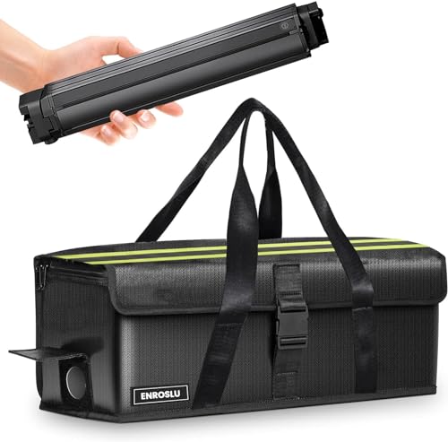 ENROSLU Ebike Akkutasche, 8 Schichten Brandschutz, Feuerfeste Akkutasche bis 2300 °C, Wasserdicht, Explosionsgeschützt, Lipo-sichere Tasche für Lagerung, Transport - Größe M