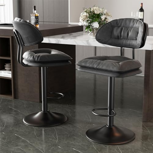 Hawthyhome Barhocker 2er Set, Ergonomische Gepolsterte Barhocker mit Rückenlehne, Verstellbare Doppellagige Barstuhl, für Esszimmer Heimbar Kücheninsel, 2 x Hocker (Dunkelgrau)