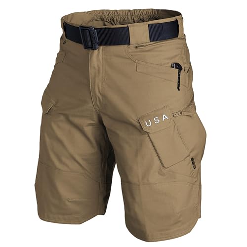 Generisch Shorts Herren Einfarbiges CargoShort Kurze Hosen Männer Athletic Passung Short Mit Kordelzug 2025 Sommer Her-Ren-Shor-ts Kurz Cargohose Wanderhose Arbeitshosen Braun M
