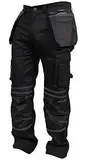 newfacelook Herren Arbeitshose Cargohose Hose Knie Taschen Sicherheits, Schwarz, 40W / 32L