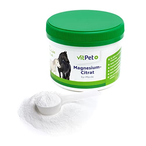 VitPet+ Magnesiumcitrat für Pferde – Magnesium Pferd – Premium Magnesiumcitrat Pulver – Zur Unterstützung von Muskulatur und Nervensystem – 500 g inklusive Dosierlöffel