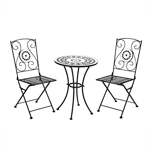 SVITA Bistro-Set Mosaik Balkon-Set 2 Personen Metall Sitzgruppe Klappbar Schwarz