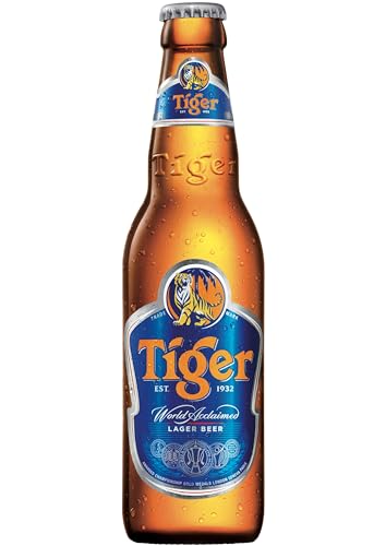 Tiger Lager Beer 0,33l- Das beliebte Bier aus Singapur mit 5,0% Vol.- Inklusive Haus der Biere Berlin Bierdeckel (6 Flaschen)