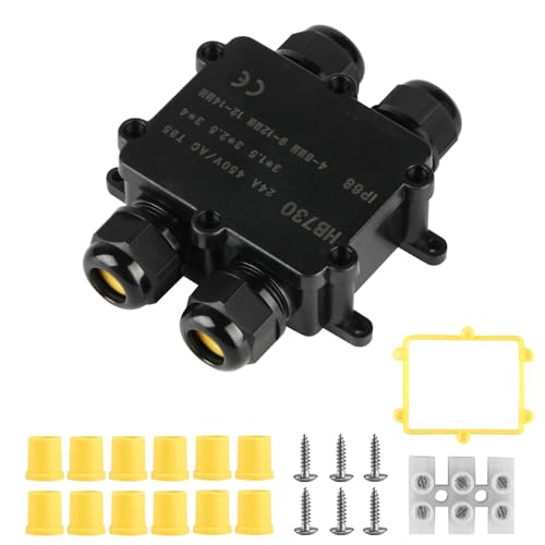 Abzweigdose Wasserdichte IP68, Verteilerdose Außen Wasserdicht, 4 Wege Verbindungsdose, Kabelverbinder Erdkabel Verbinder Aussen Schwarz, Elektrischer Kabelbox für Kabel Ø 4mm -14mm