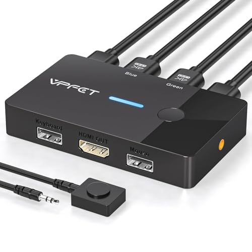 AILVLVNG HDMI KVM Switch 2 PC 1 Monitor 4K@60Hz USB KVM Switches für 2 Computers sich teilen Einen Monitor und Eine Tastatur/Maus, mit Desktop Controller und 2 USB Kabeln, Plug and Play