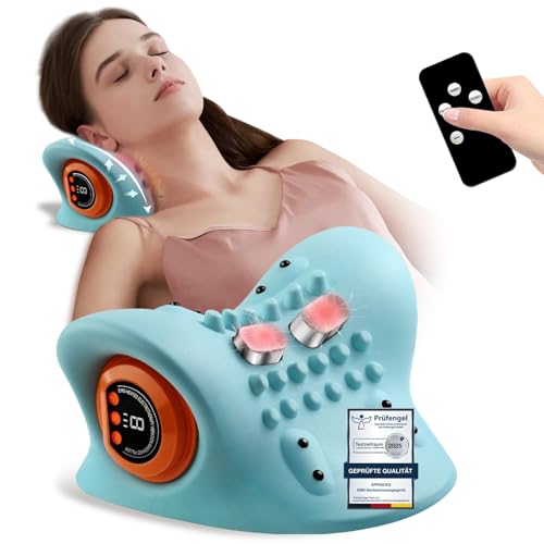 EMS Elektrische Nackenmassagegerät Kabellos, Massagegerät Nacken mit Wärme und vibration 3 Modi 6 Einstellbare Frequenzen Entspannungskissen Akupressur für den Nacken