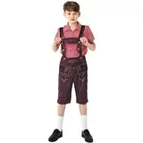 Odizli Kinder Jungen Kurzarm Gingham Hemd Trachtenhemd + Kurz Trachtenhosen + Trachtensocken Stockerpoint 3tlg Outfit Oktoberfest Halloween Karneval Cosplay Kostüm Rot 4-6 Jahre