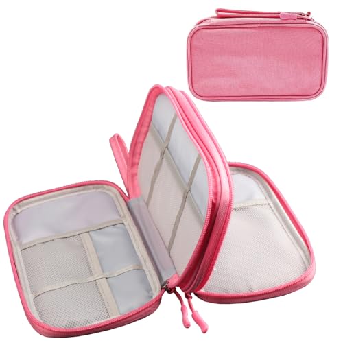 Teskyer Kabel Organizer Tasche, Universal Travel Kabeltasche, Wasserdichte Multifunktional Reisezubehör, Urlaub Must Haves Kabeltasche für Ladegerät, Handy, Powerbank, Festplatten, 21 x 12.5 cm (Rosa)