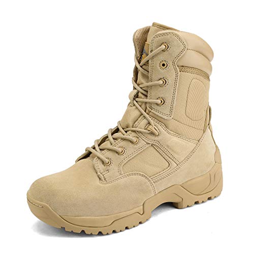 NORTIV 8 Herren Militärstiefel taktische Arbeitsstiefel Wandern Motorrad Kampfstiefel, Beige, 10.5