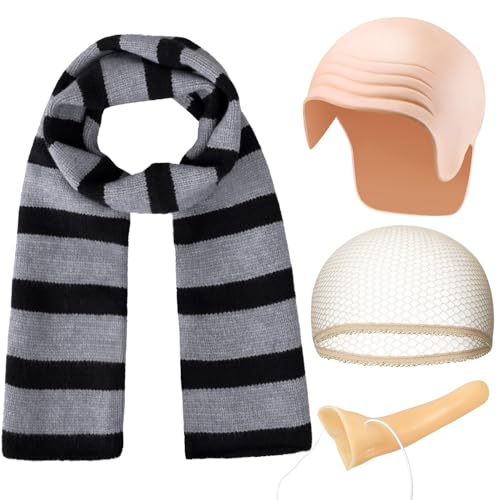 iZoeL Karneval kostüm Herren Männer G ru Kahl Kostüm kahler kappe Schal lange Nase Karneval Kostüm Accessorie, Herren Outfit Karneval Fasching Halloween Mottoparty Kostüm