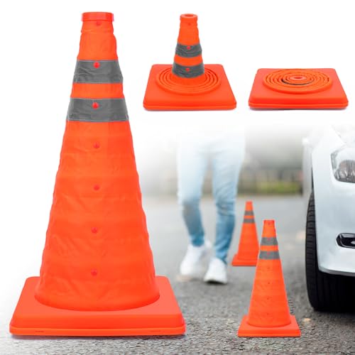 TAOPE Faltkegel Warnkegel, 45cm Reflektierender Verkehrskegel, Orange Verkehrsleitkegel Pylone Faltbar, Faltbar Warnkegel Sicherheitskegel Leitkegel für Straße Sicherheit (1) (1 Stück - Orange)