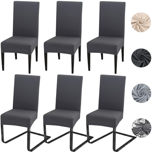 Meision Stuhlhussen 4 oder 6er set Stretch Stuhlhussen Abnehmbare waschbar Spandex Stuhlüberzug Stuhlbezug Stretch Universale für Hotel, Zeremonie, Bankett, Restaurant, Zuhause(6er Set, Anthrazit)