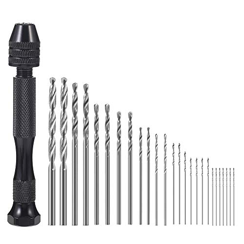 FRIUSATE 26 Stück Handbohrer, Mini Bohrmaschine Pin Vise Handbohr mit 25 Spiralbohrer(0.5-3.0mm), Handbohr Bit Set for Hand Drill, Metal, Wood, Jewellery, Model Making, DIY Drilling