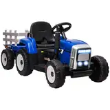 HOMCOM Elektrischer Traktor mit Anhänger, Kinder Aufsitztraktor mit Fernbedienung, Kinder Elektroauto mit MP3 Funktion, Kinderfahrzeug mit Scheinwerfer, 3-6KM/H, für 3-6 Jahre, Blau