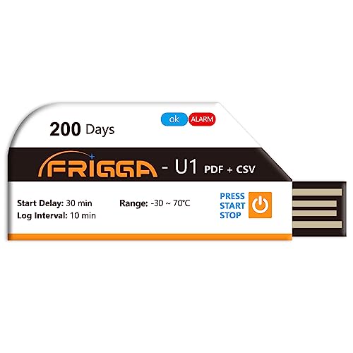 Frigga U1 USB-Temperatur-Datenlogger Einweg-Digital-Temperaturschreiber 28800 Punkte hochgenaue Thermometer Monitor 200 Tage mit PDF-CSV-Bericht (1pack)
