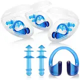 com-four® 4x Set mit Nasenklammer und Ohrenstöpsel für Schwimmer - Nasenclip und Gehörschutz Schwimmen - Nasenklemme für Kinder und Erwachsene (Nasenclip + Ohrstöpsel 4x)