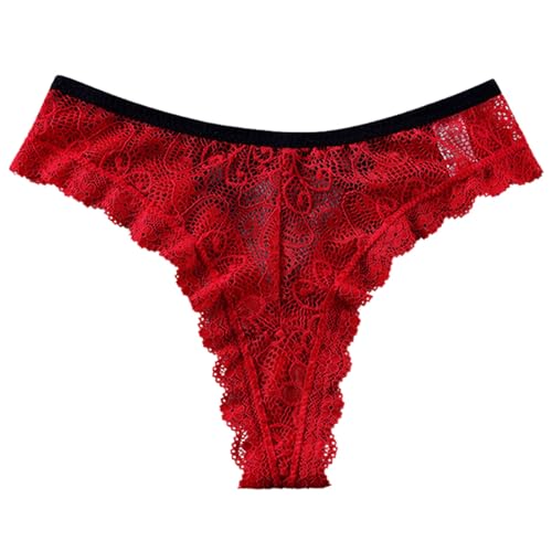 Damen Trunks Unterwäsche Damen-Slip mit niedriger Taille, modisch, atmungsaktiv, Baumwolle, Schritt, Tanga Damen Unterwäsche Sexy Transparent (Red, M)