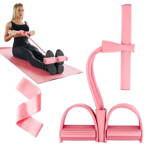 Flintronic Oberschenkeltrainer Beintrainer, 4 Spannseil Sit-Up Fitness-Zugseil Pedal,Multifunktions Widerstandstraining,Bauchtrainer und Ganzkörpertrainer für Fitness Training Yoga-mit Widerstandsband