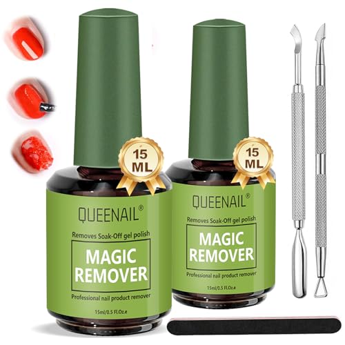 15ml Nagellackentferner, 2 Stück Gelnägel Shellac Entferner, Gel Remover Nägel für Nail Art, Gel Entferner mit Nagelfeilen und Scraper, 3-5 Minuten Einfach Und Schnell Entfernt