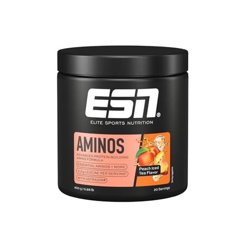 ESN AMINOS, Peach Iced Tea, 400 g, feines Amino-Pulver mit essentiellen Aminosäuren & Astragin, 3,2 g Leucin pro Portion, ideale Löslichkeit, vegan, geprüfte Qualität - made in Germany