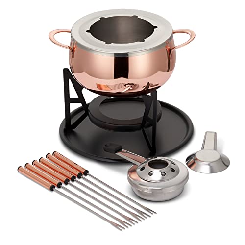 Oak & Steel - 10-Teiliges Premium Edelstahl Fondue für 6 Personen, Roségold/Kupfer - Schokolade, Käse, Fleisch - Robust & Schick - Geschenkset für Valentinstag/Geburtstag/Jahrestag