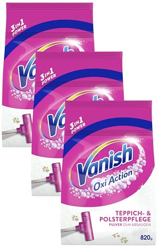 Vanish Oxi Action Polster- und Teppichreiniger Pulver – 1 x 820 g - Großflächen Reinigungsmittel für Teppiche und Polster gegen Schmutz, schlechten Geruch und Staub (Packung mit 3)