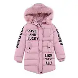 LSHEL Mädchen Winterjacke Kinder Daunenjacke mit Fellkapuze Wintermantel Winter Oberbekleidung Steppjacke, Rosa, 134-140