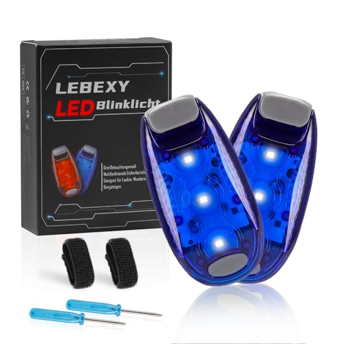 LEBEXY LED Blinlicht Sicherheitslicht 2 Stück Set | Drei Lichtmodi | Sicherheit Licht für Kinder Schulranzen |Ideal Sicherheitswarnleuchte für Kinderwagen, Radfahren, Wandern, Camping, Haustiere, Blau