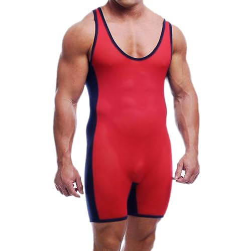 DLSMDOUS Herren Wrestling Unterhemden Ärmellose Sportunterstützer Wrestling Uniform Sport Bodysuit Jumpsuits Zum Spaß 4309 Rot M