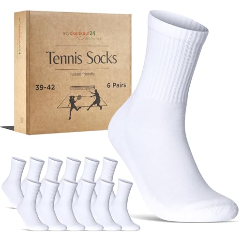 6 Paar Tennissocken Herren 47-50 Weiß Sportsocken Atmungsaktiv Herrensocken Baumwolle Retro Crew Socken (Weiß 47-50)
