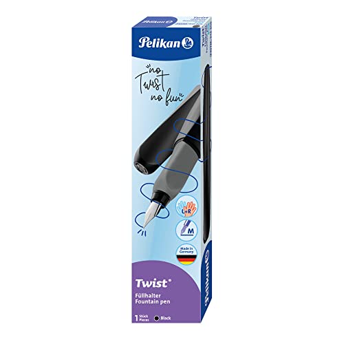 Pelikan Twist 946806 Fountain Pen in Folding Box, Universal for Right and Left Handers with M Nib, Black, 1 Stück (1er Pack)