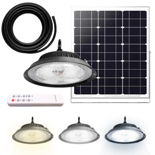 LUXULA dimmbare LED Hängeleuchte mit Solarpanel und Fernbedienung für Außen - 10W 1200lm - 5m Kabel - IP44 Außenleuchte Solarlampe Camping Outdoor Garten Terrasse Zelt