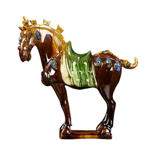 HUMOCHUSON Keramikskulpturen Keramik Antiken Kriegspferd Wohnzimmer Desktop Home Dekoration Chinesische Feng Shui Ornamente Braun Klein