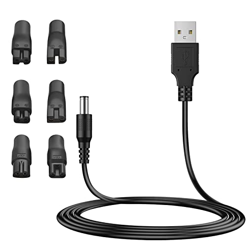 MEROM 5V Universal USB Netzkabel Kabel kompatibel mit Remington Rasierern Geeignet für Verschiedene Arten von Rasierern Trimmern Haarschneidern mit 6 Stecker Netzteil Ladegerät