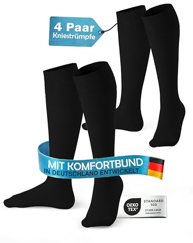 MEDOLY Kniestrümpfe Herren & Damen (4 Paar) mit 80% Baumwolle, Komfortbund - Strümpfe ohne einschneidenden Bund & ohne Naht