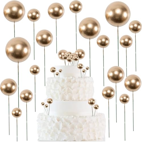 50 Stück Tortendeko Kugeln Cake Topper, Mini Gold-Balls Tortenaufleger, für Geburtstagstortendekoration, Hochzeit Party, Abschlussfeier Torte Dekorieren