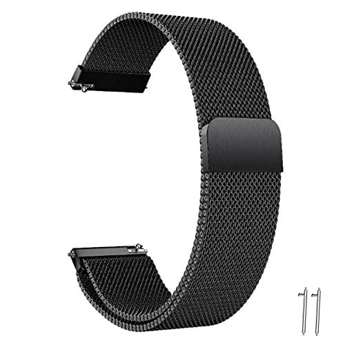beifon Edelstahl Uhrenarmband Mesh 22mm Schwarz Ersatz Metall Armband Edelstahlarmband mit Magnetverschluss Smartwatch Schnellverschluss Watch Uhren Ersatzband für Damen Herren (22mm, Schwarz)