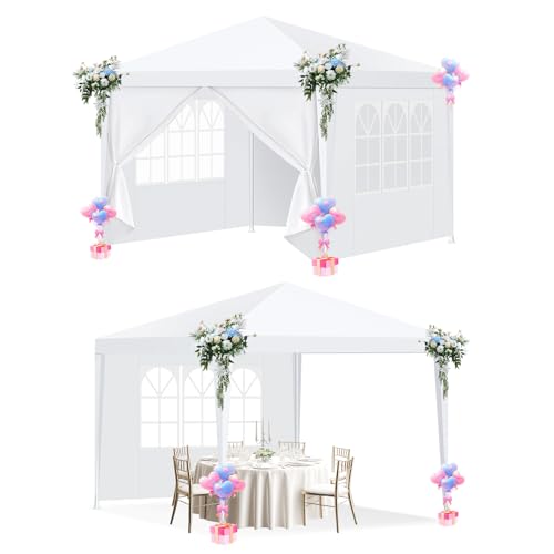 HOTEEL Pavillon 3x3m wasserdicht stabil Winterfest, Partyzelt mit 4 Abnehmbare Wänden, Gartenpavillon für Hochzeit, Party, UV-Schutz, Weiß