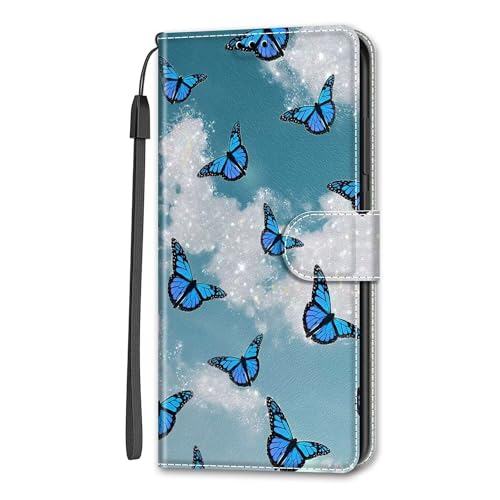 Rnrieyta Miagon Full Body Flip PU Leder Schutzhülle für Oppo A17 4G,Bunt Muster Hülle Brieftasche Case Cover Ständer mit Kartenfächer,Himmel Schmetterling