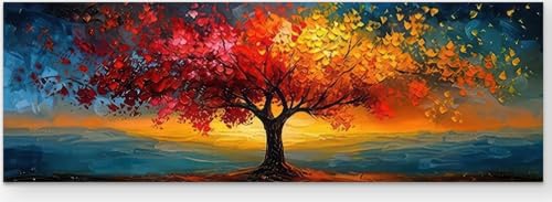 Leinwand Bilder Groß 120x30 cm XXL Wanddeko Wohnzimmer - Baum des Lebens Gemälde Bild Wohnzimmer - Abstrakt Moderne Kunst Zimmer Deko