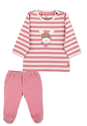 Sterntaler Baby Mädchen Langarmshirt Baby GOTS Set Langarm-Shirt und Hose - Baby Shirt Langarm - geringeltes Shirt mit 3D Applikation - rosa, 68