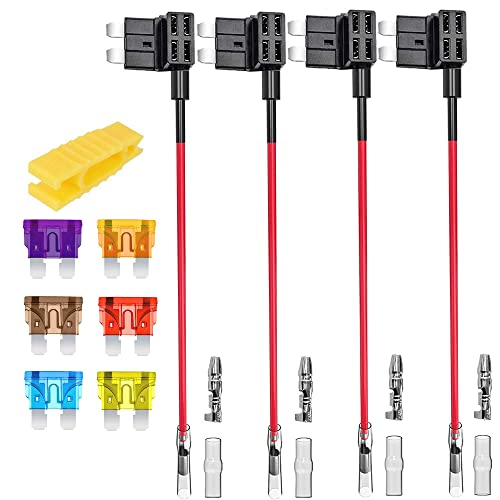 Gebildet 4 Stück 12V-24V Standard ATC Autosicherungen Stromdieb, Mittel Größe Stecksicherung Verteiler Flachsicherungs mit 6 Stücke Sicherung (3A/5A/7.5A/10A/15A/20A)