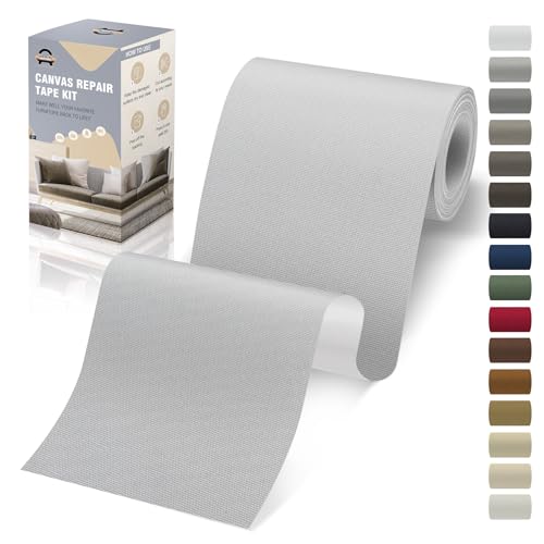 Flicken Selbstklebend Stoff, 10 x 200 cm Leinwand Stoff Selbstklebend, Hellgrau, Wasserdichtes Leinwand Flicken Selbstklebend für Sofa Zelt Möbel Autositz Liege